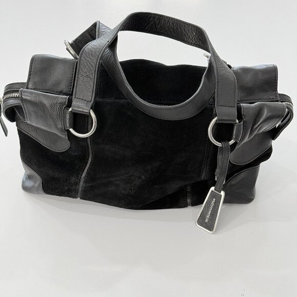 BCBGMaxazria Black Leather Top Handle Satchel Purse Bag - Picture 1 of 12